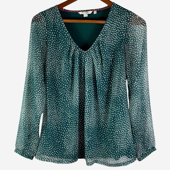 Boden Aubrey Jersey Knit Top Womens US 6 Chiffon Overlay Polka Dot Blouse Green - Picture 5 of 12
